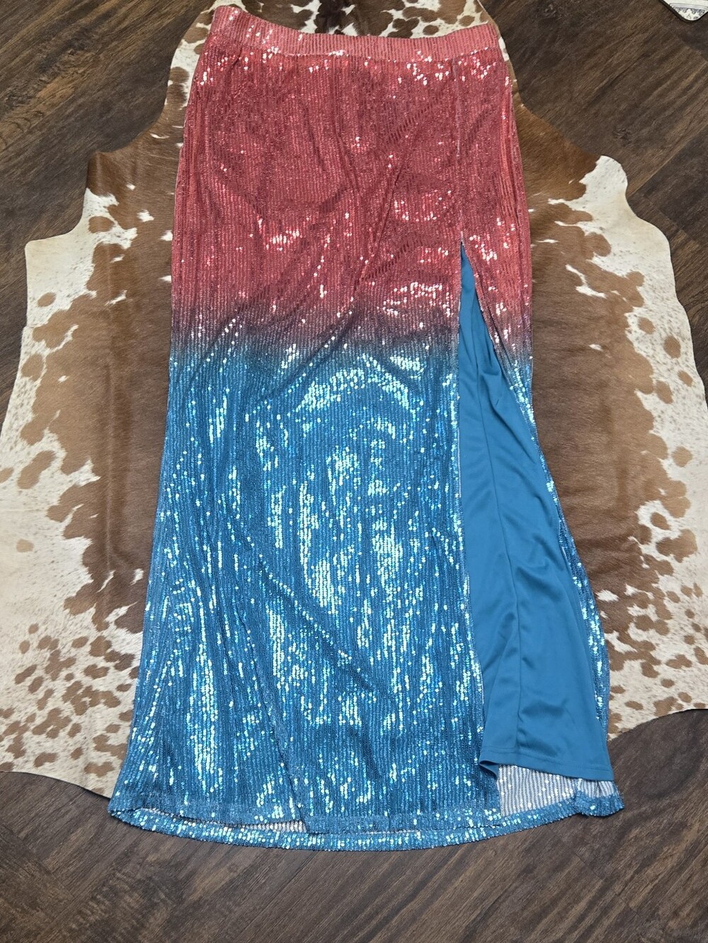 L&B Pink and Blue Ombre Sequin Skirt